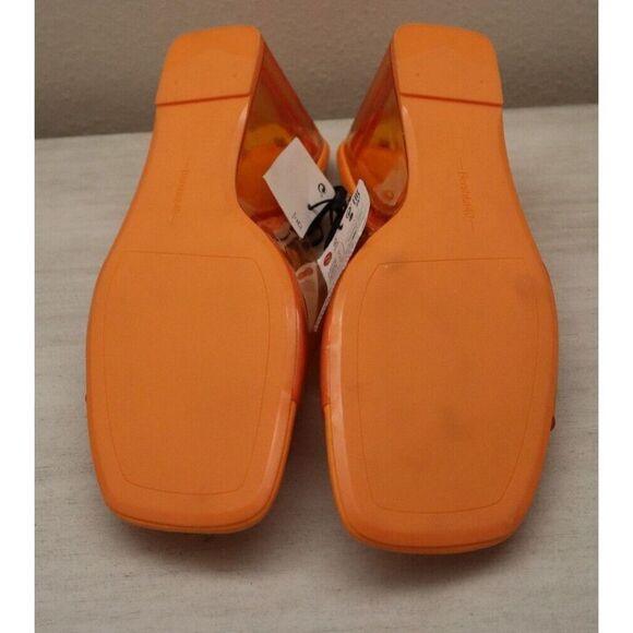 Bershka Women's Sz 9 Bright Orange Clear Detail  Square Toe Wedge Mules - Picture 2 of 12